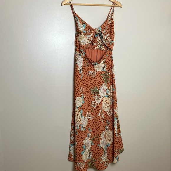 VICI Floral Tie Front Cutout Midi Dress Rust Multi Color Size M - Picture 5 of 14